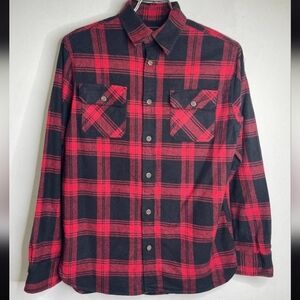Vintage JACHS Plaid Red Black Flannel Button Shirt 100% Cotton Small